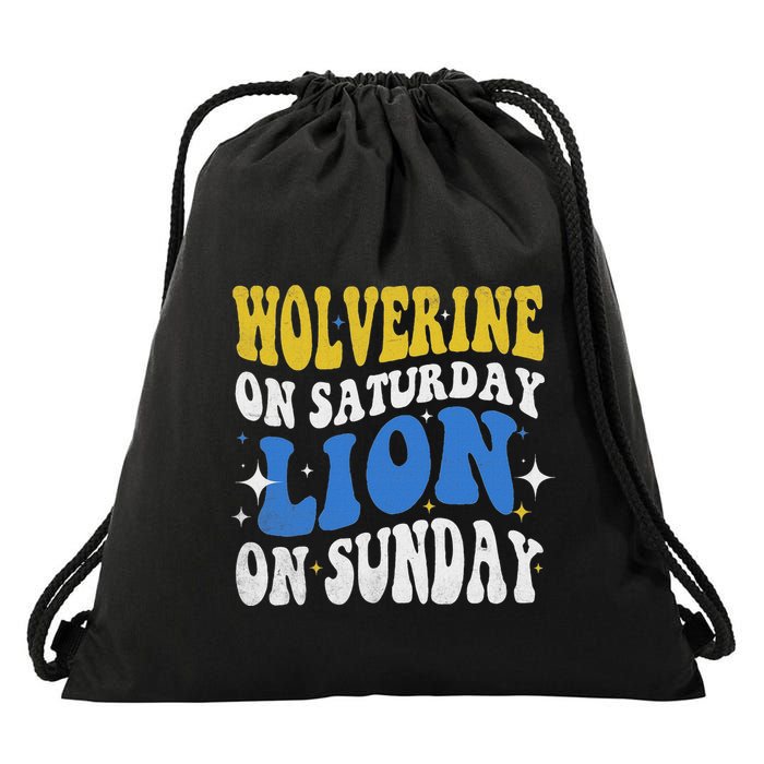 Wolverine On Saturday Funny Lion On Sunday Drawstring Bag