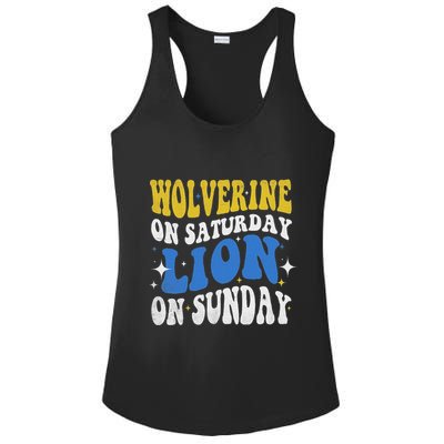 Wolverine On Saturday Funny Lion On Sunday Ladies PosiCharge Competitor Racerback Tank