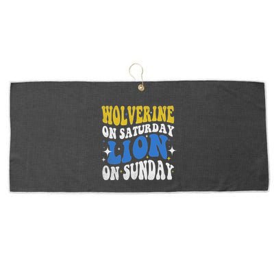 Wolverine On Saturday Funny Lion On Sunday Large Microfiber Waffle Golf Towel