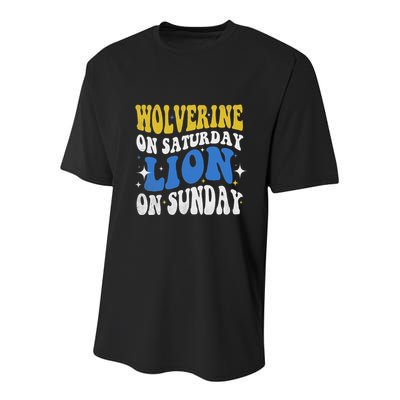 Wolverine On Saturday Funny Lion On Sunday Youth Performance Sprint T-Shirt