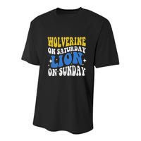 Wolverine On Saturday Funny Lion On Sunday Youth Performance Sprint T-Shirt