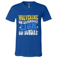 Wolverine On Saturday Funny Lion On Sunday V-Neck T-Shirt