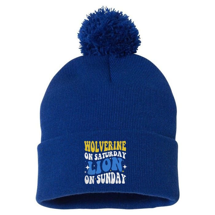 Wolverine On Saturday Funny Lion On Sunday Pom Pom 12in Knit Beanie