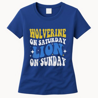 Wolverine On Saturday Funny Lion On Sunday Womens T-Shirt