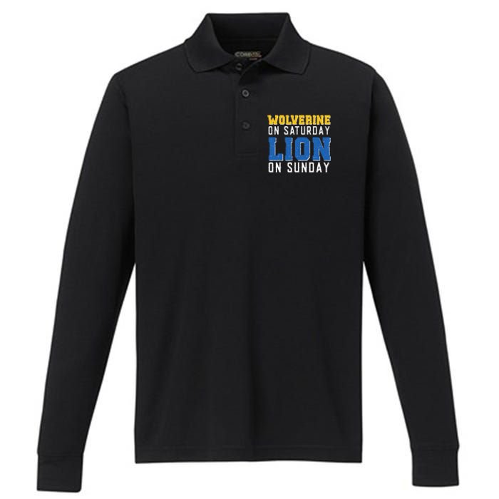 Wolverine On Saturday Lion On Sunday Funny Design Performance Long Sleeve Polo