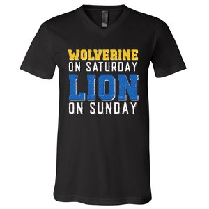 Wolverine On Saturday Lion On Sunday Funny Design V-Neck T-Shirt