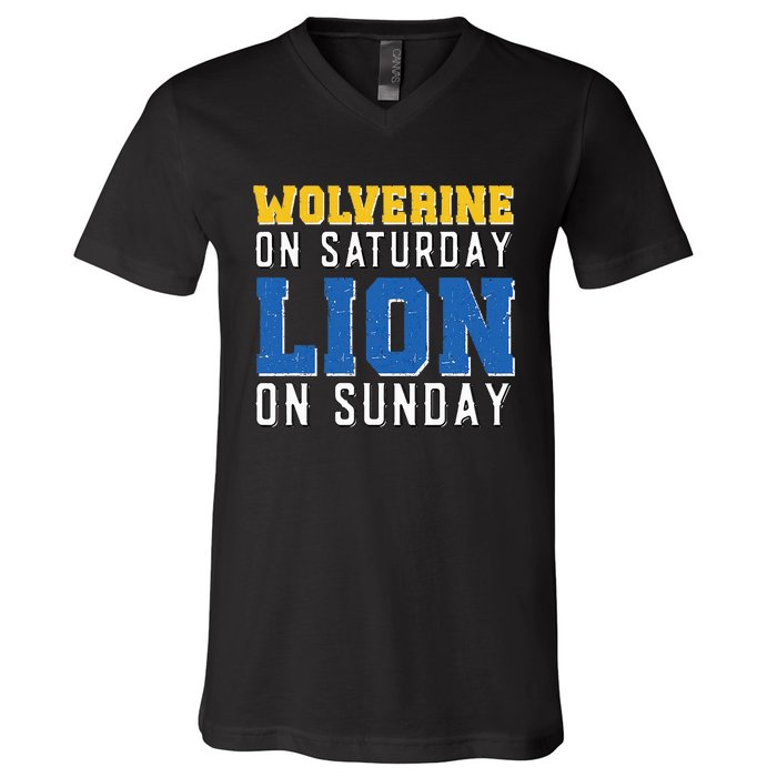 Wolverine On Saturday Lion On Sunday Funny Design V-Neck T-Shirt