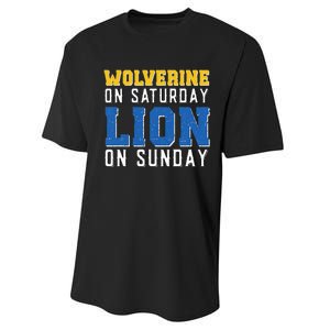 Wolverine On Saturday Lion On Sunday Funny Design Performance Sprint T-Shirt