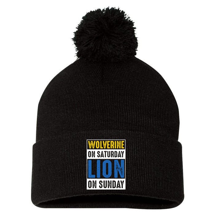 Wolverine On Saturday Lion On Sunday Pom Pom 12in Knit Beanie