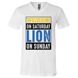 Wolverine On Saturday Lion On Sunday V-Neck T-Shirt