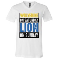 Wolverine On Saturday Lion On Sunday V-Neck T-Shirt