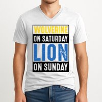 Wolverine On Saturday Lion On Sunday V-Neck T-Shirt