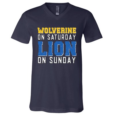 Wolverine On Saturday Lion On Sunday Funny Design V-Neck T-Shirt