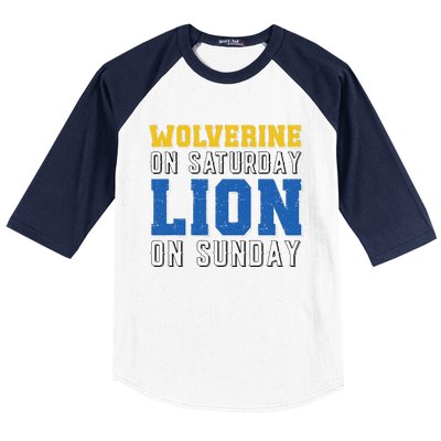 Wolverine On Saturday Lion On Sunday Funny Design Baseball Sleeve Shirt