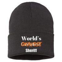 World Okayest Sheriff Sheriffs Sarcasm Sarcastic Humor Sustainable Knit Beanie