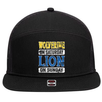 Wolverine On Saturday Lion On Sunday Detroit 7 Panel Mesh Trucker Snapback Hat