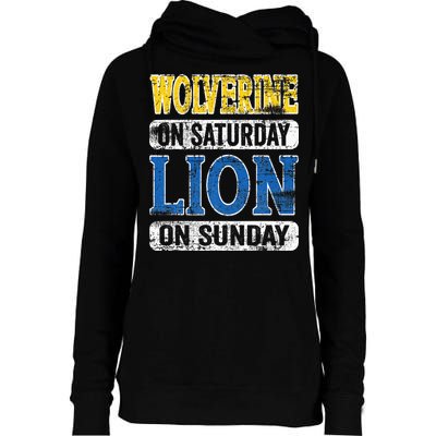 Wolverine On Saturday Lion On Sunday Detroit Womens Funnel Neck Pullover Hood