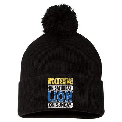 Wolverine On Saturday Lion On Sunday Detroit Pom Pom 12in Knit Beanie