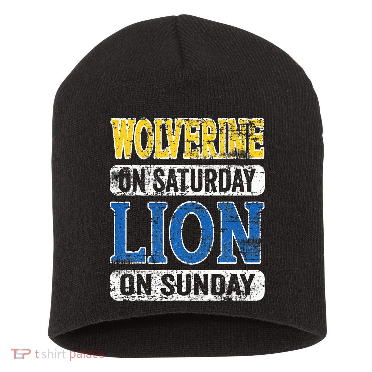 Wolverine On Saturday Lion On Sunday Detroit Short Acrylic Beanie