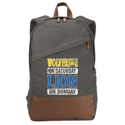 Wolverine On Saturday Lion On Sunday Detroit Cotton Canvas Backpack