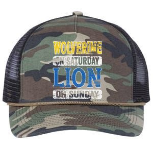 Wolverine On Saturday Lion On Sunday Funny Retro Rope Trucker Hat Cap