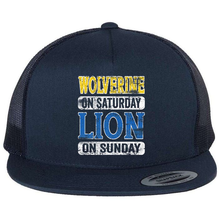 Wolverine On Saturday Lion On Sunday Funny Flat Bill Trucker Hat