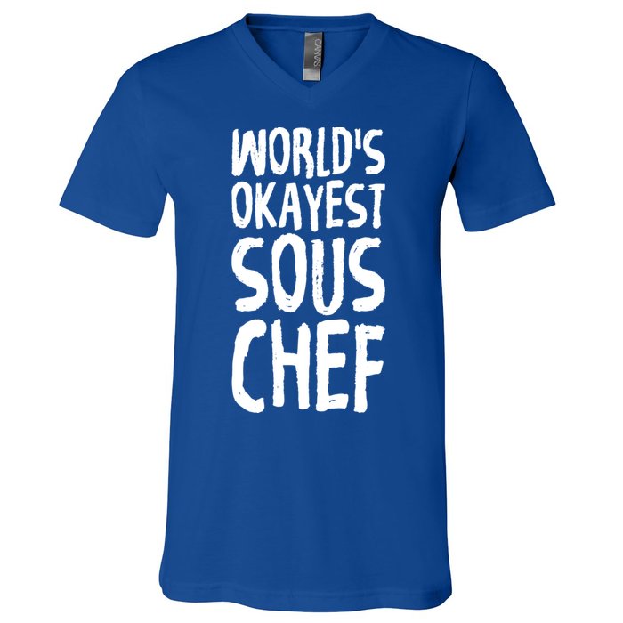 Worlds Okayest Sous Chef Funny Saying Tee For Unisex Cookin Gift V-Neck T-Shirt