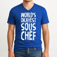 Worlds Okayest Sous Chef Funny Saying Tee For Unisex Cookin Gift V-Neck T-Shirt