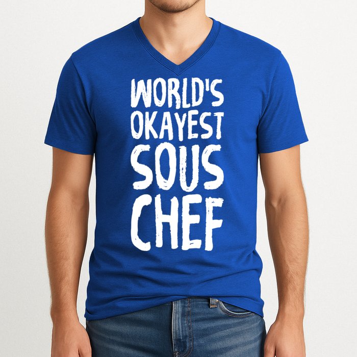 Worlds Okayest Sous Chef Funny Saying Tee For Unisex Cookin Gift V-Neck T-Shirt