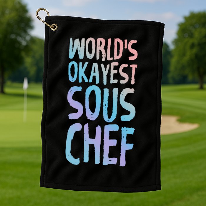 Worlds Okayest Sous Chef Funny Saying Tee For Unisex Cookin Funny Gift Golf Towel