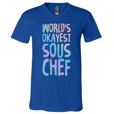Worlds Okayest Sous Chef Funny Saying Tee For Unisex Cookin Funny Gift V-Neck T-Shirt