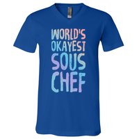 Worlds Okayest Sous Chef Funny Saying Tee For Unisex Cookin Funny Gift V-Neck T-Shirt