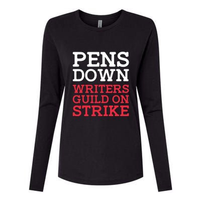 WGA On Strike Pens Down Womens Cotton Relaxed Long Sleeve T-Shirt