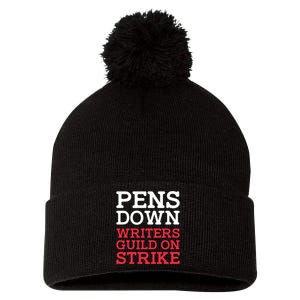 WGA On Strike Pens Down Pom Pom 12in Knit Beanie