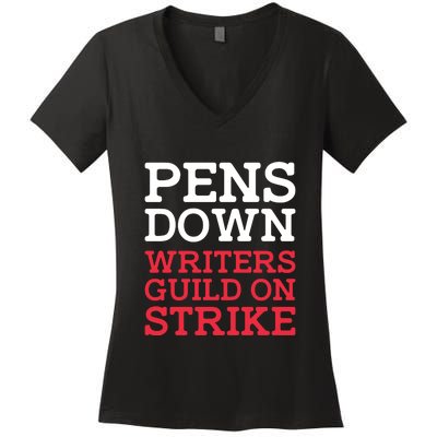 WGA On Strike Pens Down Women's V-Neck T-Shirt