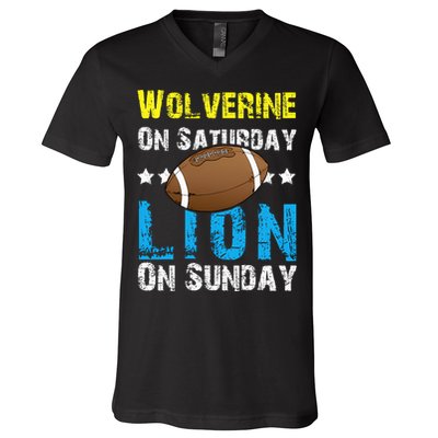 Wolverine On Saturday Lion On Sunday V-Neck T-Shirt