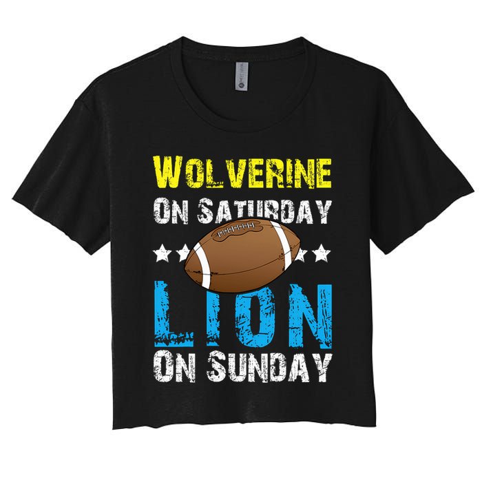 Wolverine On Saturday Lion On Sunday Women's Crop Top Tee