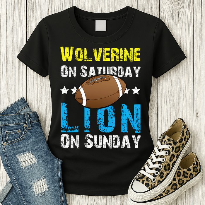 Wolverine On Saturday Lion On Sunday Womens T-Shirt