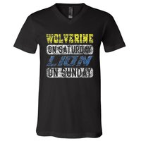 Wolverine On Saturday Lion On Sunday Funny V-Neck T-Shirt