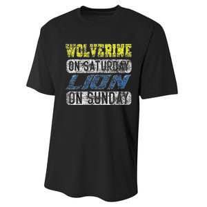 Wolverine On Saturday Lion On Sunday Funny Performance Sprint T-Shirt