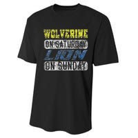 Wolverine On Saturday Lion On Sunday Funny Performance Sprint T-Shirt