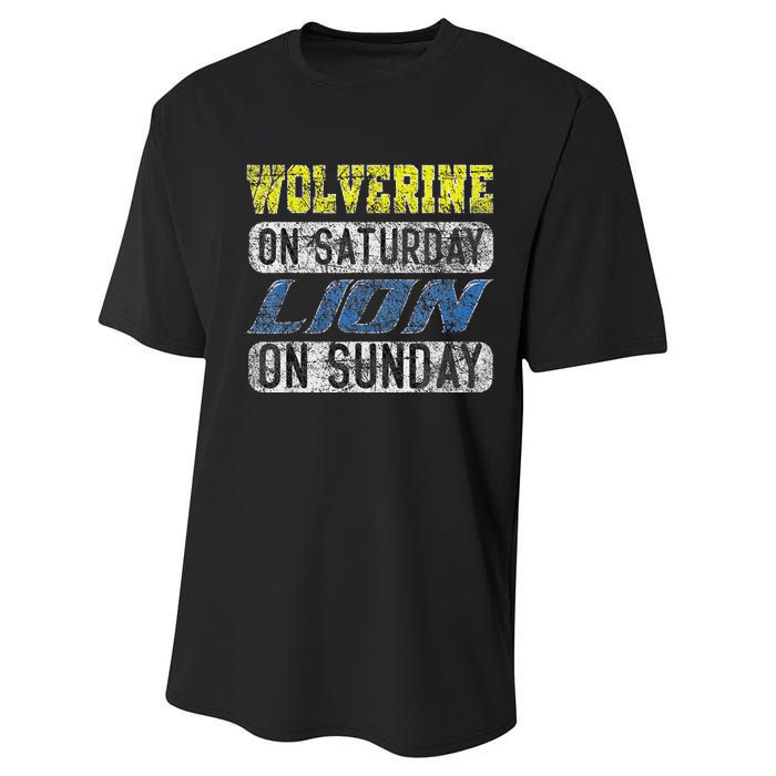 Wolverine On Saturday Lion On Sunday Funny Performance Sprint T-Shirt