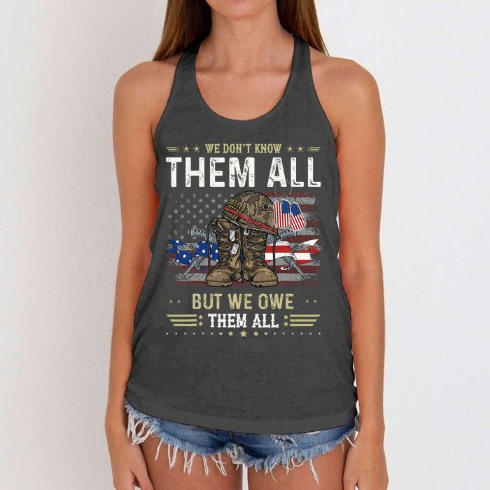 We Owe Them All Partiotic Veterans Day Memorial Day Women's Knotted Racerback Tank