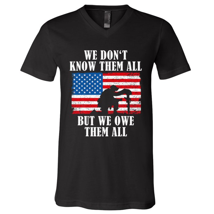 We Owe Them All Veterans Day Partiotic Flag Military V-Neck T-Shirt