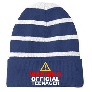 Warning Official Teenager 13th Birthday Striped Beanie with Solid Band