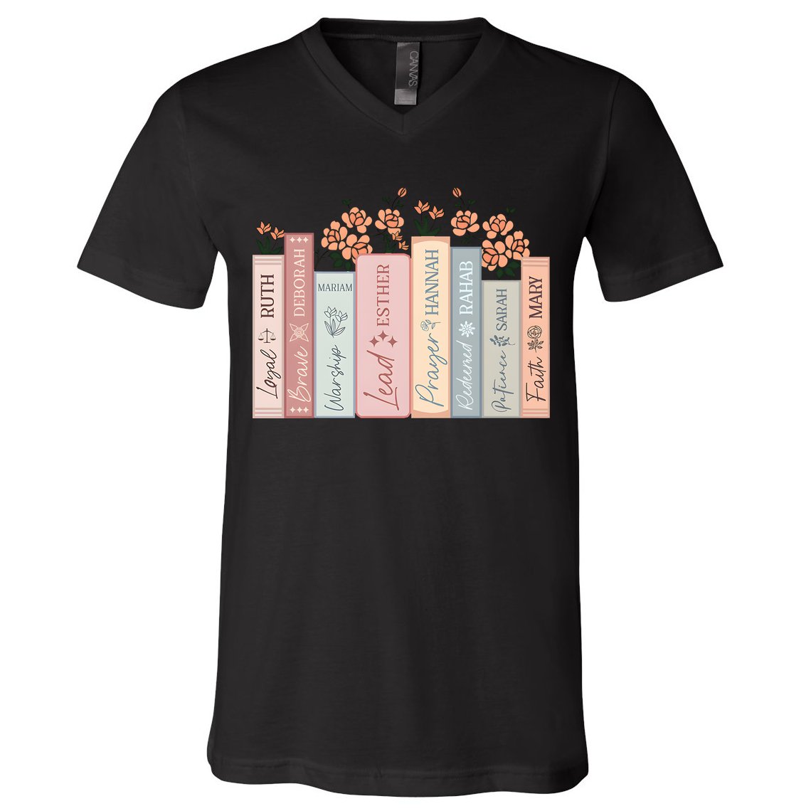 Women Of The Bible Floral Books Christian Jesus V-Neck T-Shirt