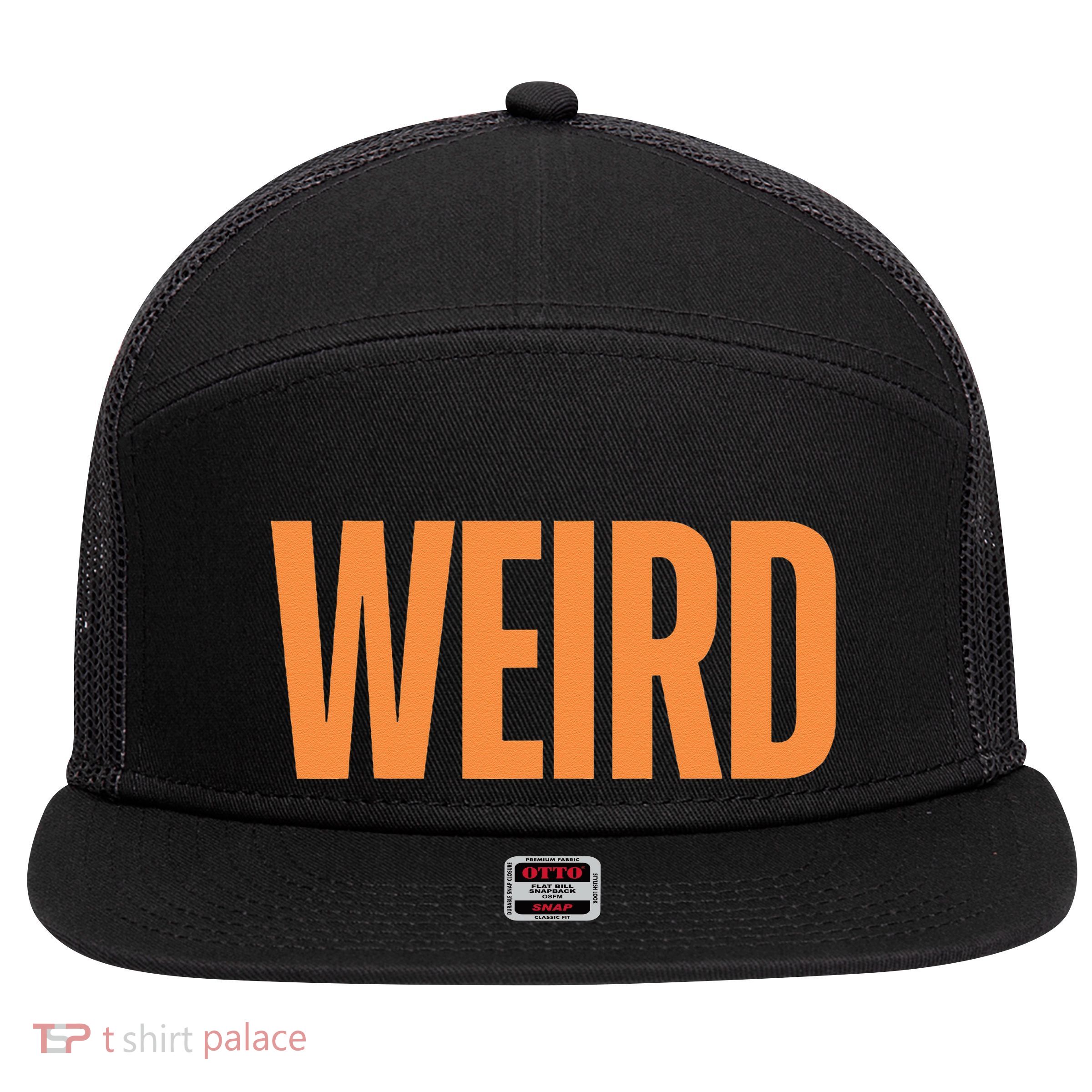 Weird Orange Text Single Word 7 Panel Mesh Trucker Snapback Hat