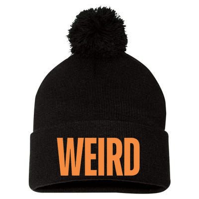 Weird Orange Text Single Word Pom Pom 12in Knit Beanie
