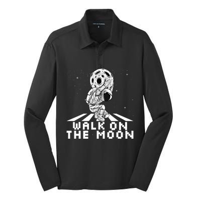 Walk On The Moon Space Astronaut Graphic Gift Astronaut Meaningful Gift Silk Touch Performance Long Sleeve Polo