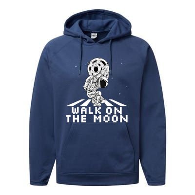 Walk On The Moon Space Astronaut Graphic Gift Astronaut Meaningful Gift Performance Fleece Hoodie